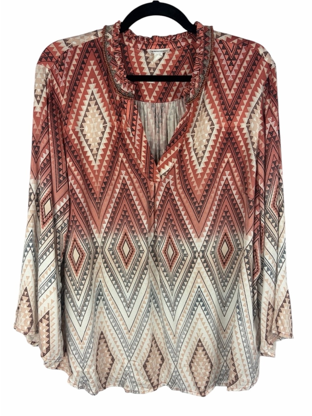 Tribal Jeans XL Coral Geometric Beaded Boho Tunic Top